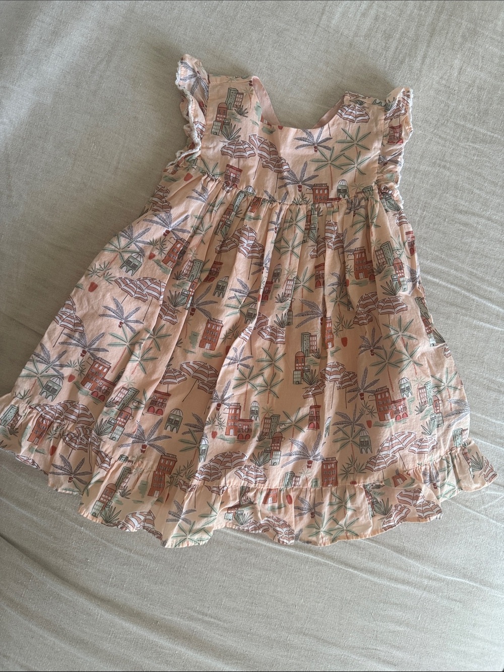 Janie and Jack Peach Printed Ruffle Dress